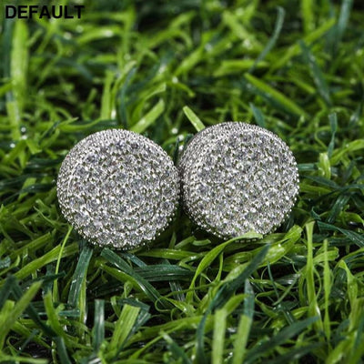 Hip HOP 1Pair Micro Full Paved Rhinestone Round Zircon CZ Stone Bling Iced Out Stud Earring Copper Earrings For Men