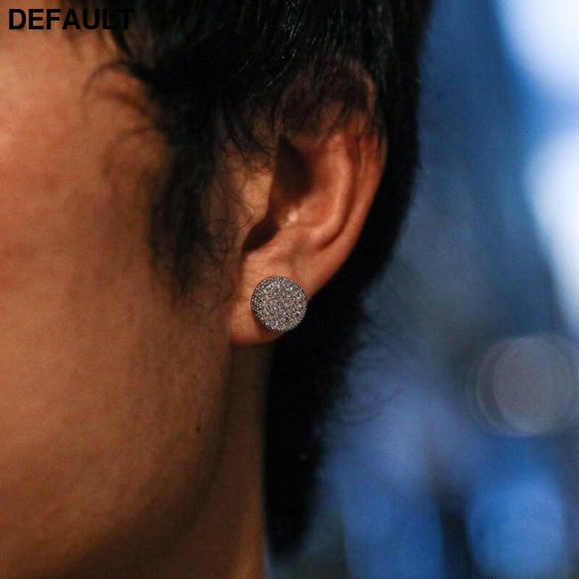 Hip HOP 1Pair Micro Full Paved Rhinestone Round Zircon CZ Stone Bling Iced Out Stud Earring Copper Earrings For Men