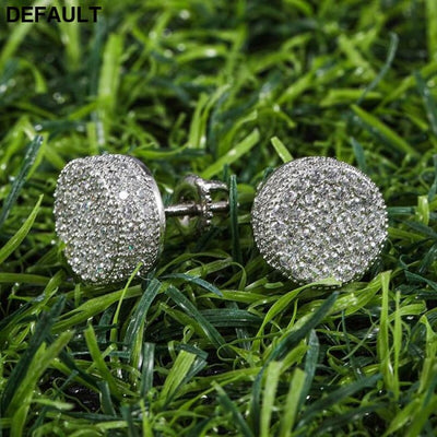 Hip HOP 1Pair Micro Full Paved Rhinestone Round Zircon CZ Stone Bling Iced Out Stud Earring Copper Earrings For Men