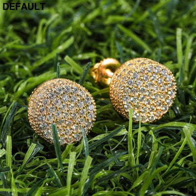 Hip HOP 1Pair Micro Full Paved Rhinestone Round Zircon CZ Stone Bling Iced Out Stud Earring Copper Earrings For Men