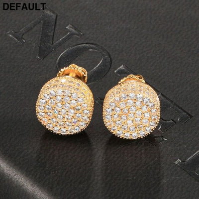 Hip HOP 1Pair Micro Full Paved Rhinestone Round Zircon CZ Stone Bling Iced Out Stud Earring Copper Earrings For Men