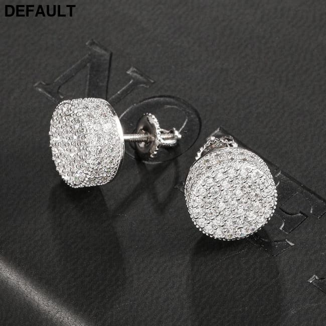 Hip HOP 1Pair Micro Full Paved Rhinestone Round Zircon CZ Stone Bling Iced Out Stud Earring Copper Earrings For Men