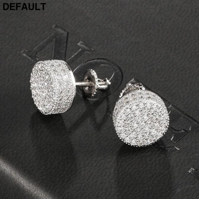 Hip HOP 1Pair Micro Full Paved Rhinestone Round Zircon CZ Stone Bling Iced Out Stud Earring Copper Earrings For Men
