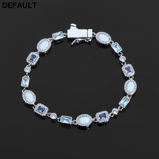 Hip-hop 6mm Snap-clasp Bracelet With Blue Zircons Platinum Width / 17.78cm Sterling Silver Bracelets