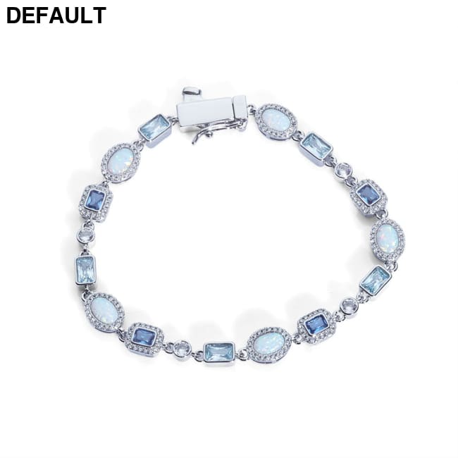 Hip-hop 6mm Snap-clasp Bracelet With Blue Zircons Sterling Silver Bracelets