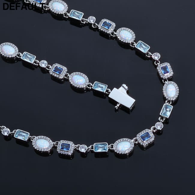 Hip-hop 6mm Snap-clasp Bracelet With Blue Zircons Sterling Silver Bracelets