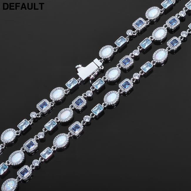 Hip-hop 6mm Snap-clasp Bracelet With Blue Zircons Sterling Silver Bracelets
