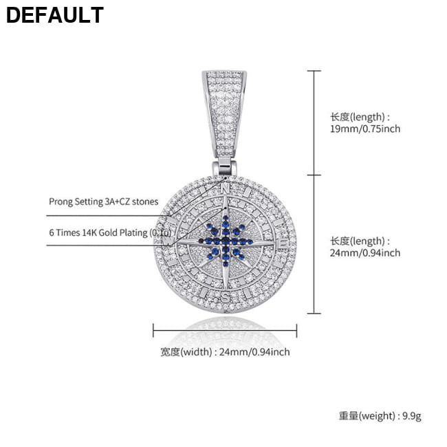 Hip-Hop Compass Pendant Necklace – 18K Gold & White KOJ-silver Men Necklaces Sterling Silver