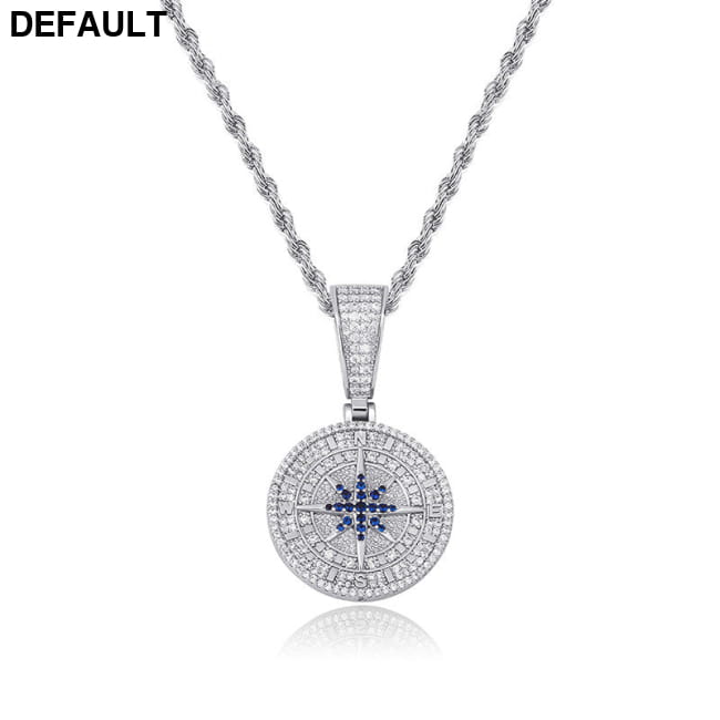Hip-Hop Compass Pendant Necklace – 18K Gold & White Men Necklaces Sterling Silver