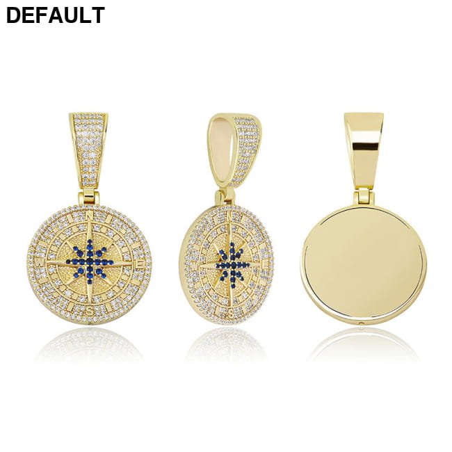 Hip-Hop Compass Pendant Necklace – 18K Gold & White Men Necklaces Sterling Silver