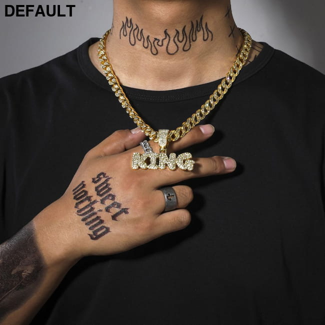 Hip Hop Diamond King Letter Pendant Necklace Cuban Chain Men Necklaces Sterling Silver