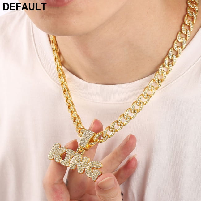 Hip Hop Diamond King Letter Pendant Necklace Cuban Chain Men Necklaces Sterling Silver