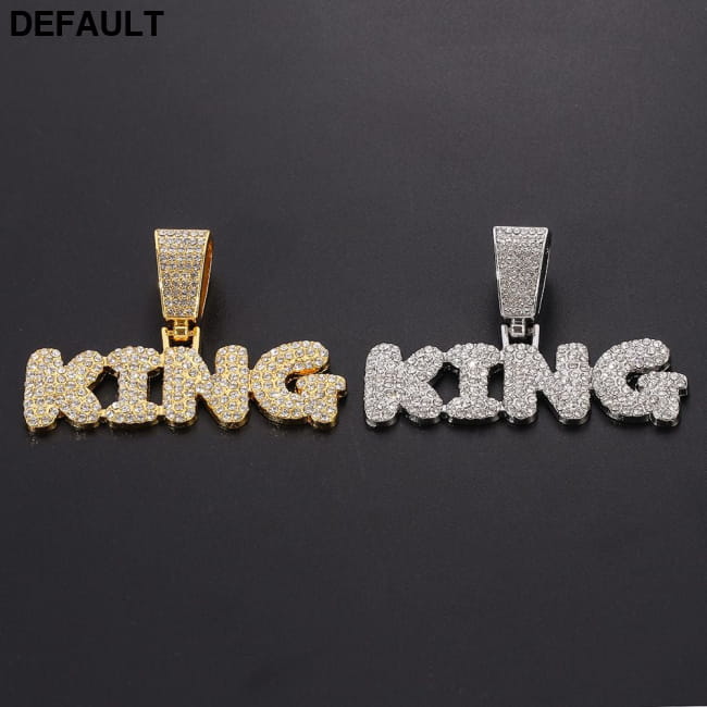 Hip Hop Diamond King Letter Pendant Necklace Cuban Chain Men Necklaces Sterling Silver