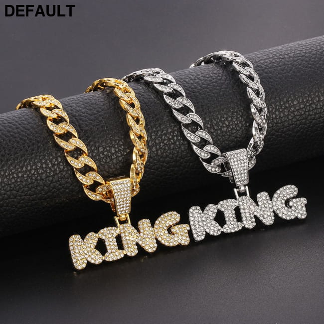 Hip Hop Diamond King Letter Pendant Necklace Cuban Chain Men Necklaces Sterling Silver