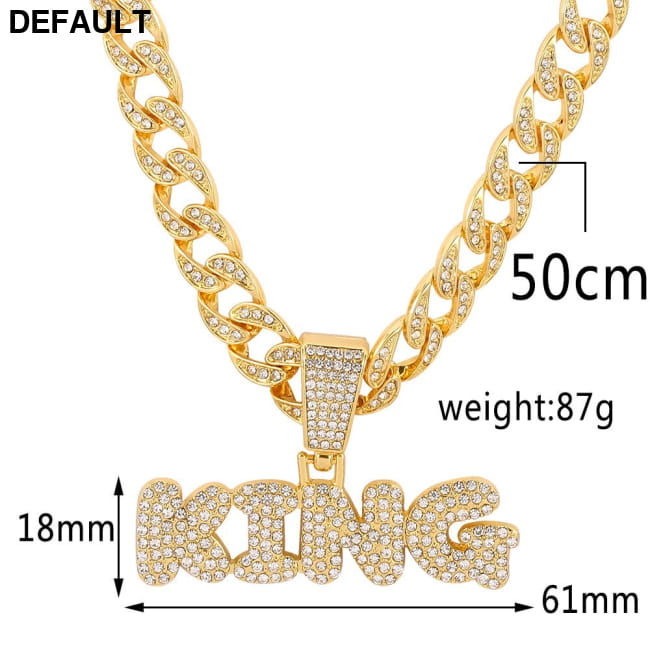 Hip Hop Diamond King Letter Pendant Necklace Cuban Chain Men Necklaces Sterling Silver