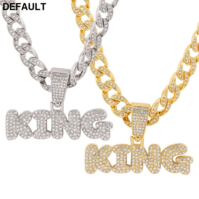 Hip Hop Diamond King Letter Pendant Necklace Cuban Chain XL2575-silver / CN Men Necklaces Sterling Silver