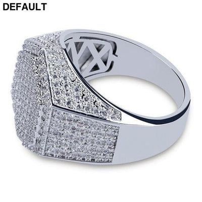 Hip Hop Fashion Rings Copper Gold Silver Color Iced Out Bling Micro Pave Cubic Zircon Geometry Ring Charms For Men gift