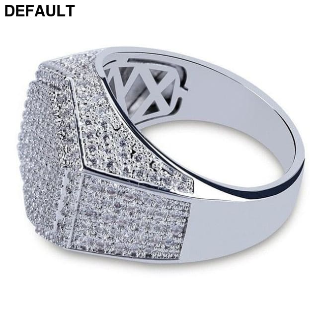 Hip Hop Fashion Rings Copper Gold Silver Color Iced Out Bling Micro Pave Cubic Zircon Geometry Ring Charms For Men gift
