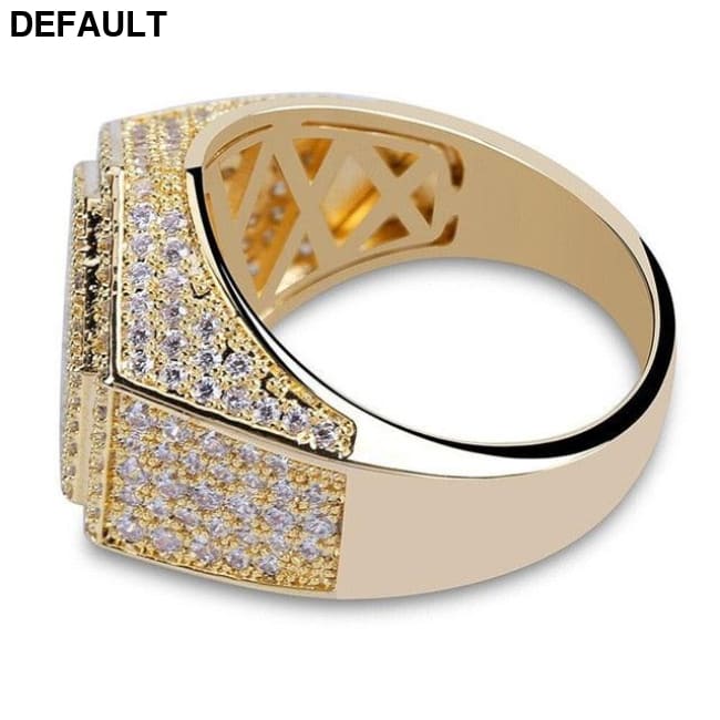 Hip Hop Fashion Rings Copper Gold Silver Color Iced Out Bling Micro Pave Cubic Zircon Geometry Ring Charms For Men gift