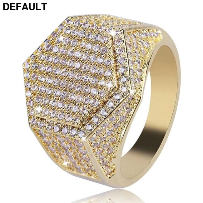 Hip Hop Fashion Rings Copper Gold Silver Color Iced Out Bling Micro Pave Cubic Zircon Geometry Ring Charms For Men gift