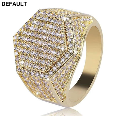 Hip Hop Fashion Rings Copper Gold Silver Color Iced Out Bling Micro Pave Cubic Zircon Geometry Ring Charms For Men gift