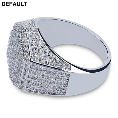 Hip Hop Fashion Rings Copper Gold Silver Color Iced Out Bling Micro Pave Cubic Zircon Geometry Ring Charms For Men gift