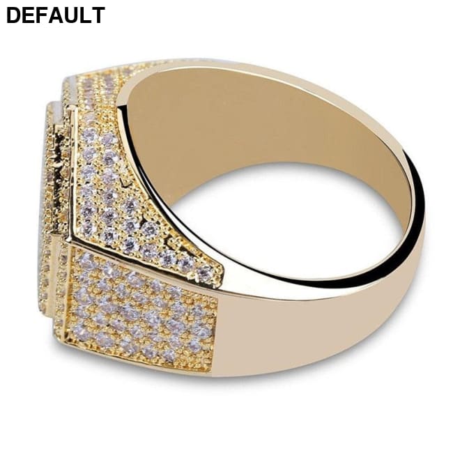 Hip Hop Fashion Rings Copper Gold Silver Color Iced Out Bling Micro Pave Cubic Zircon Geometry Ring Charms For Men gift