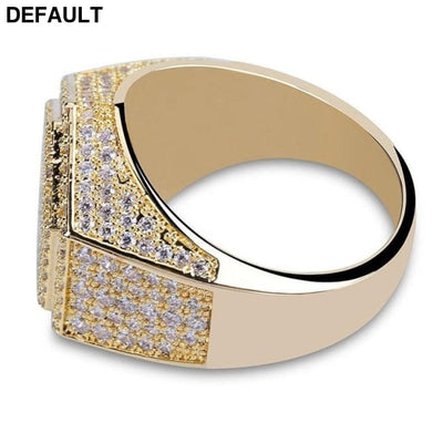 Hip Hop Fashion Rings Copper Gold Silver Color Iced Out Bling Micro Pave Cubic Zircon Geometry Ring Charms For Men gift