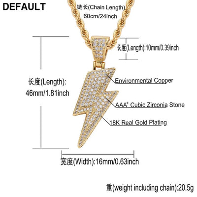 Hip Hop Necklace Lightning Pendant Micro Set Zircon Men’s Jewelry Men Necklaces Sterling Silver