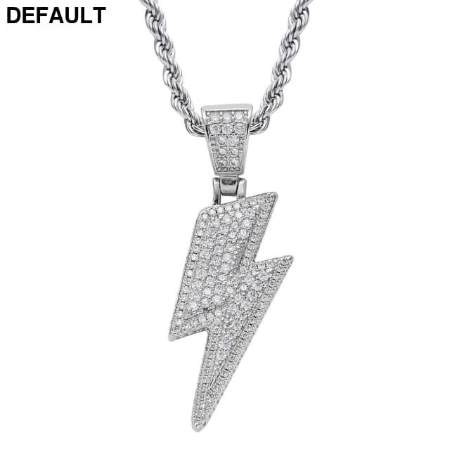 Hip Hop Necklace Lightning Pendant Micro Set Zircon Men’s Jewelry hip hop necklace-silver Men Necklaces Sterling Silver