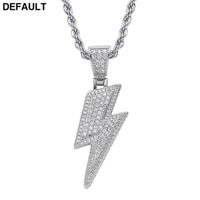 Hip Hop Necklace Lightning Pendant Micro Set Zircon Men’s Jewelry hip hop necklace-silver Men Necklaces Sterling Silver