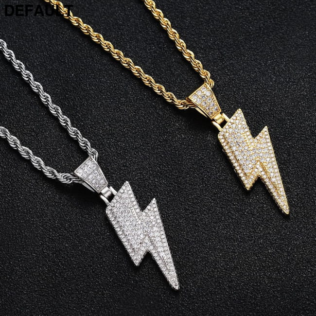 Hip Hop Necklace Lightning Pendant Micro Set Zircon Men’s Men Necklaces Sterling Silver