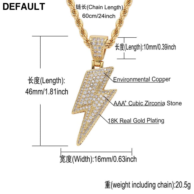 Hip Hop Necklace Lightning Pendant Micro Set Zircon Men’s Men Necklaces Sterling Silver