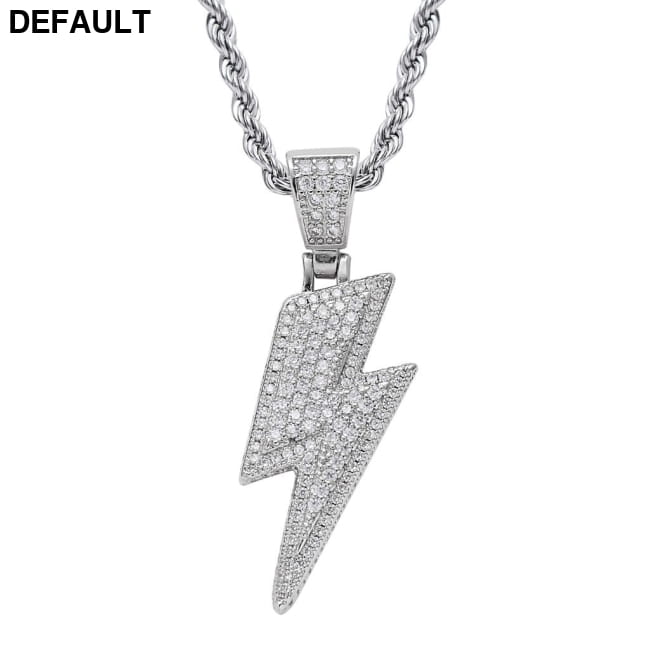 Hip Hop Necklace Lightning Pendant Micro Set Zircon Men’s necklace-silver / CN Men Necklaces Sterling Silver