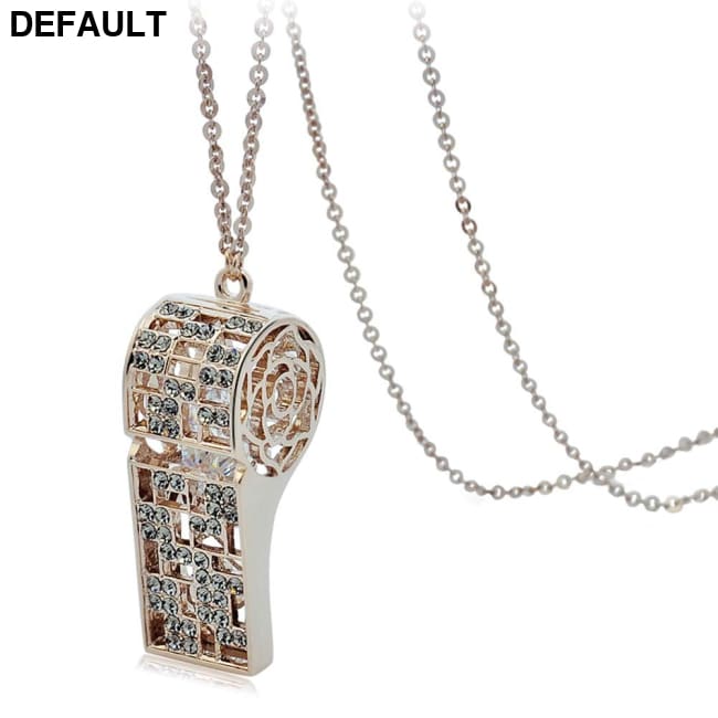 Hollow Rhinestone Whistle Pendant Necklace Stainless Steel for Elegant Womens; Gold Sterling Silver Necklaces