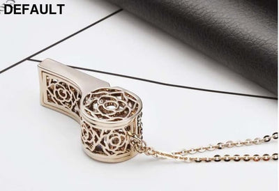 Hollow Rhinestone Whistle Pendant Necklace Stainless Steel for Elegant Womens; Gold Sterling Silver Necklaces