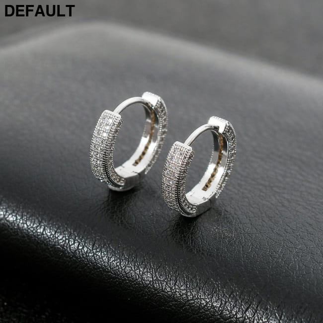 Hoop Earrings Micro Encrusted Zircon Stud Bling BESES037-silver Men