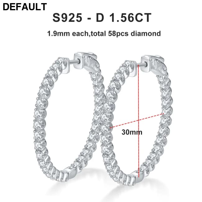 Hoop Moissanite Earrings for Women GRA Certified 2mm D VVS1 s925 Sterling Silver Plated 18k White Gold Diamond Wedding