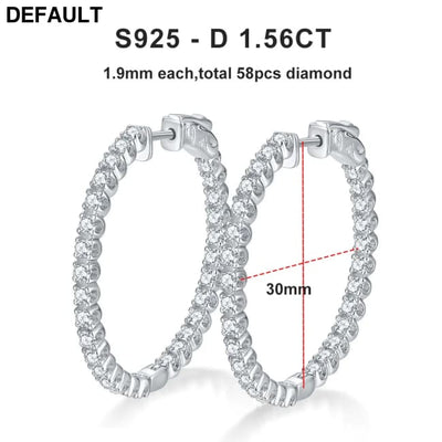 Hoop Moissanite Earrings for Women GRA Certified 2mm D VVS1 s925 Sterling Silver Plated 18k White Gold Diamond Wedding