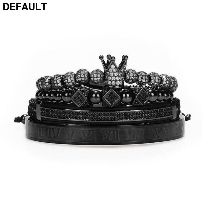 Hot Sale Classical Handmade Braiding Bracelet Gold Hip Hop Men Pave CZ Zircon Crown Roman Numeral Luxury Jewelry Black
