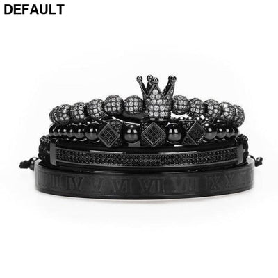 Hot Sale Classical Handmade Braiding Bracelet Gold Hip Hop Men Pave CZ Zircon Crown Roman Numeral Luxury Jewelry Black