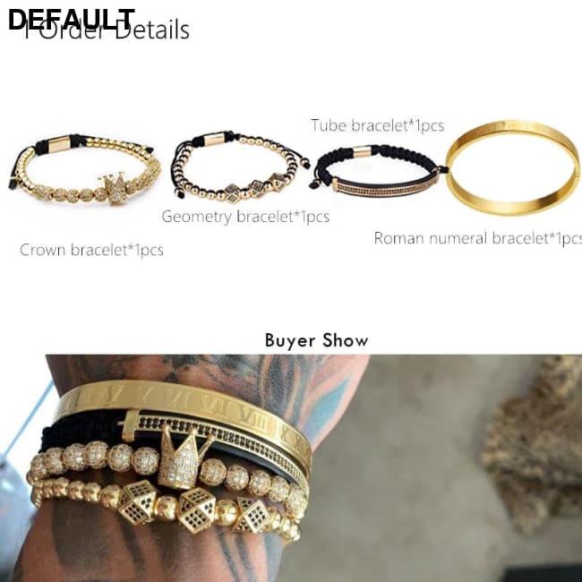 Hot Sale Classical Handmade Braiding Bracelet Gold Hip Hop Men Pave CZ Zircon Crown Roman Numeral Luxury Jewelry