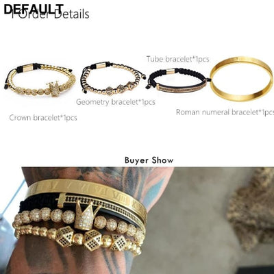 Hot Sale Classical Handmade Braiding Bracelet Gold Hip Hop Men Pave CZ Zircon Crown Roman Numeral Luxury Jewelry