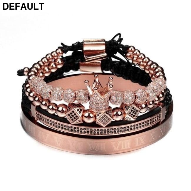 Hot Sale Classical Handmade Braiding Bracelet Gold Hip Hop Men Pave CZ Zircon Crown Roman Numeral Luxury Jewelry Rose