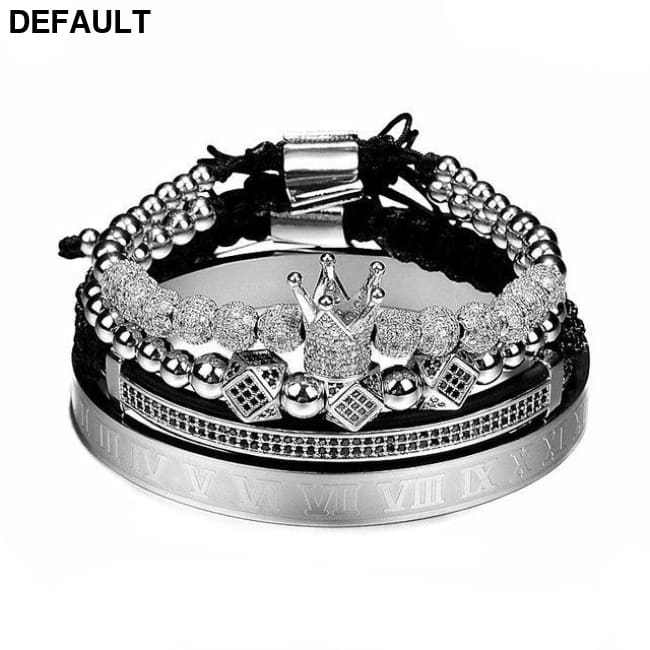 Hot Sale Classical Handmade Braiding Bracelet Gold Hip Hop Men Pave CZ Zircon Crown Roman Numeral Luxury Jewelry Silver