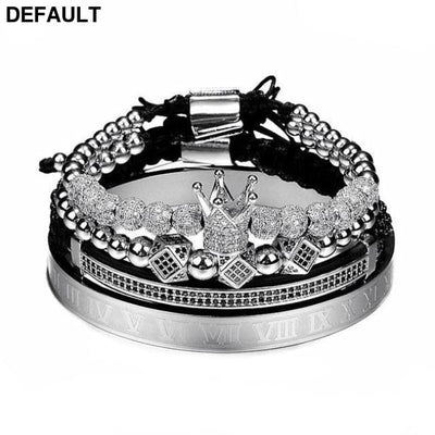 Hot Sale Classical Handmade Braiding Bracelet Gold Hip Hop Men Pave CZ Zircon Crown Roman Numeral Luxury Jewelry Silver