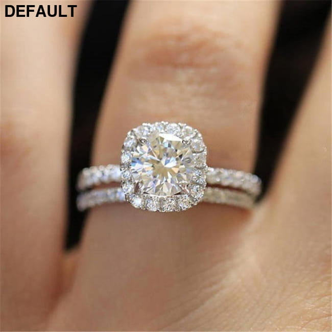 HT-11 2PC Bridal Ring with Round Brilliant Cubic Zircon 8 / CHINA Sterling Silver Rings
