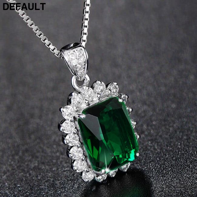 Huitan Exquisite Green Cubic Zirconia Pendant Necklace for Women Box Chain Luxury Trendy Female Accessories Versatile