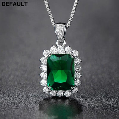 Huitan Exquisite Green Cubic Zirconia Pendant Necklace for Women Box Chain Luxury Trendy Female Accessories Versatile