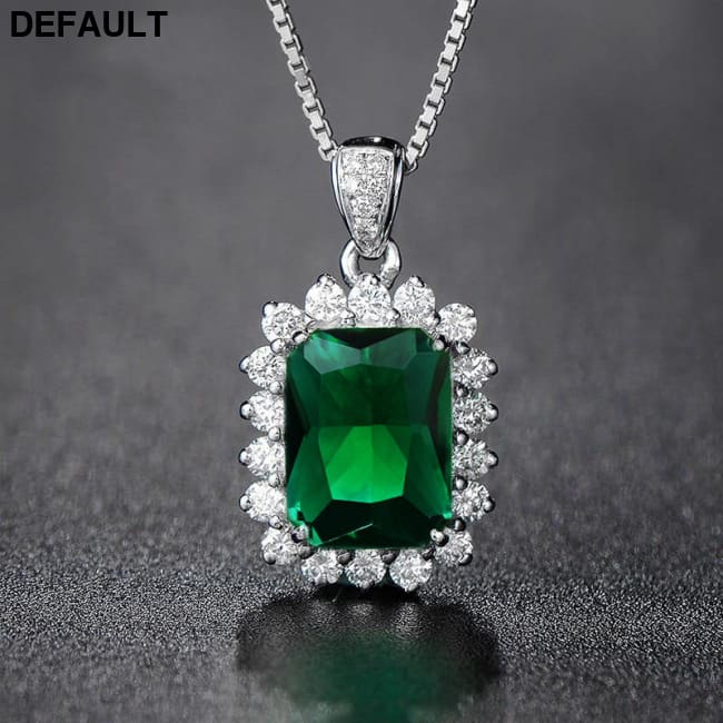Huitan Exquisite Green Cubic Zirconia Pendant Necklace for Women Box Chain Luxury Trendy Female Accessories Versatile
